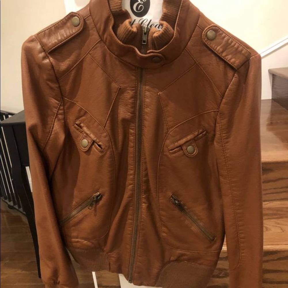 brown leather jacket